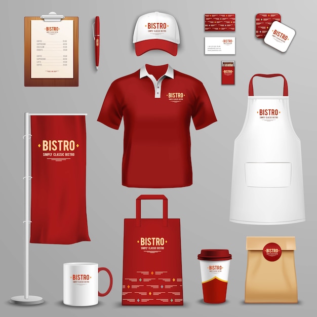 Restaurant cafe corporate identity icons set 