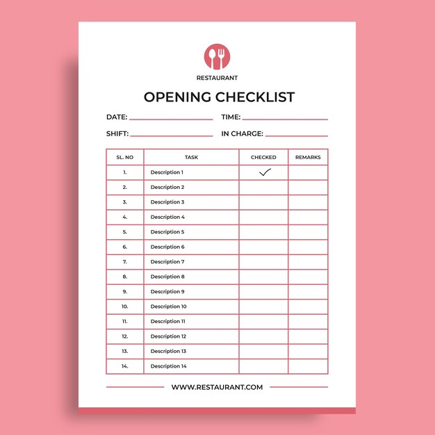 Restaurant  closing checklist template design