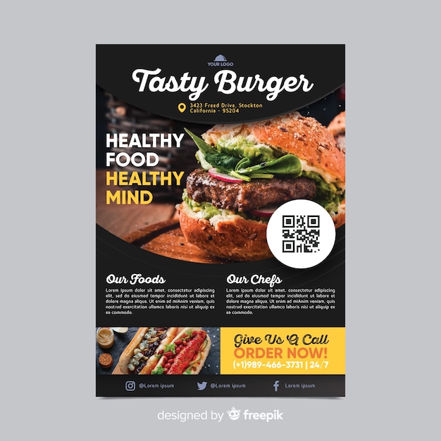 Restaurant flyer template with photo