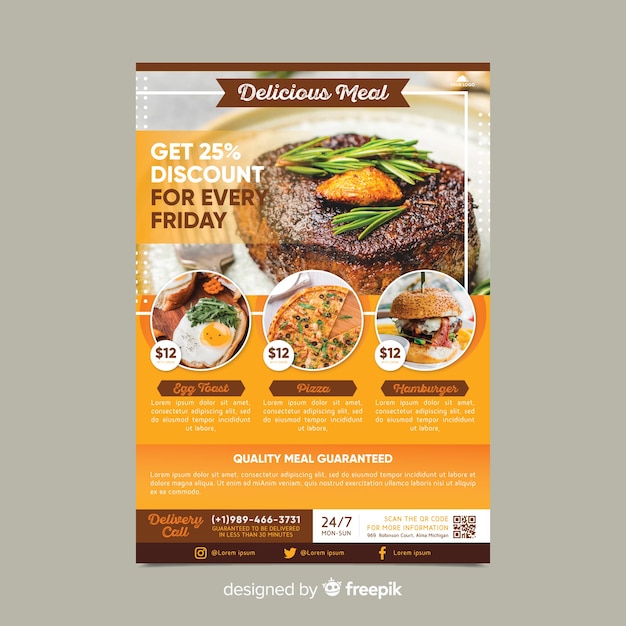 Restaurant flyer template with photo