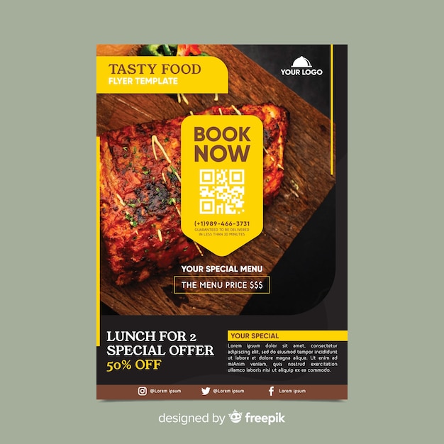 Restaurant flyer template with photo