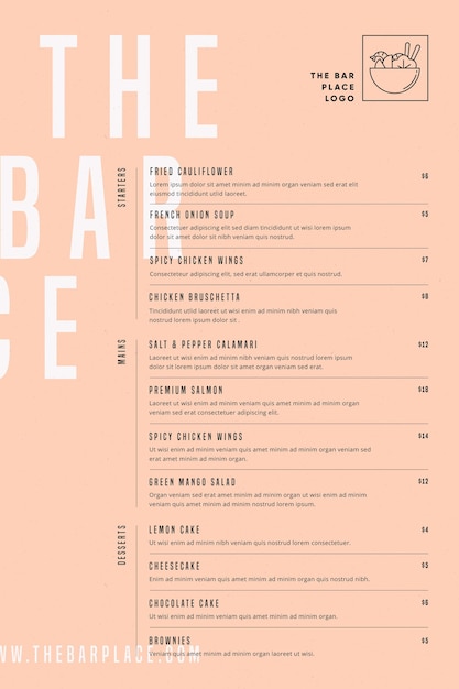 Restaurant food menu template for digital use illustrated