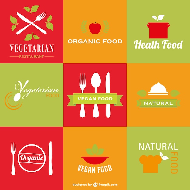 Free Vector restaurant healthy organic vegetarian logos 