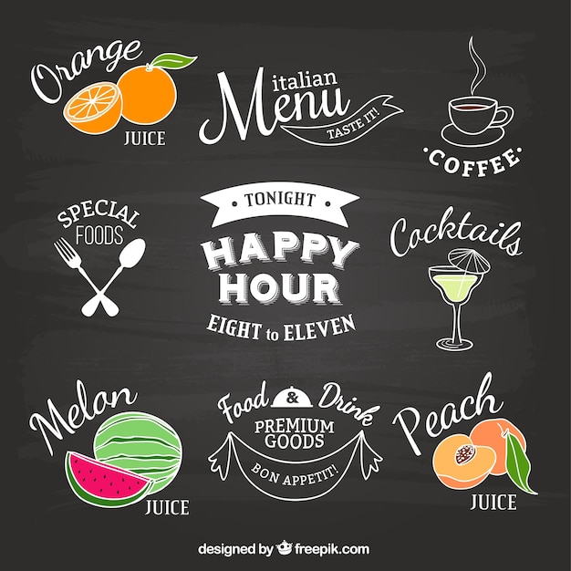 Free Vector restaurant labels on blackboard