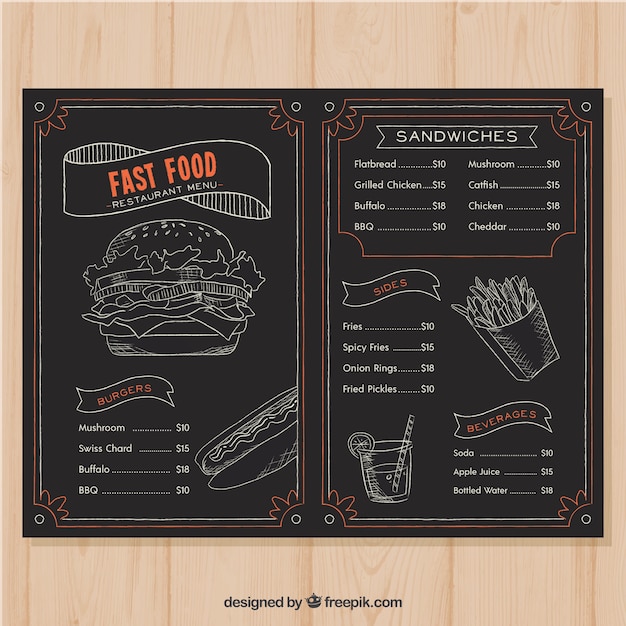 Restaurant menu in blackboard style