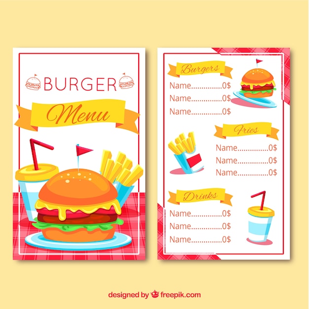 Free Vector restaurant menu, burgers