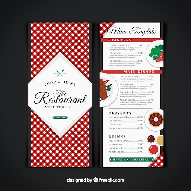 Free Vector restaurant menu, red tablecloth