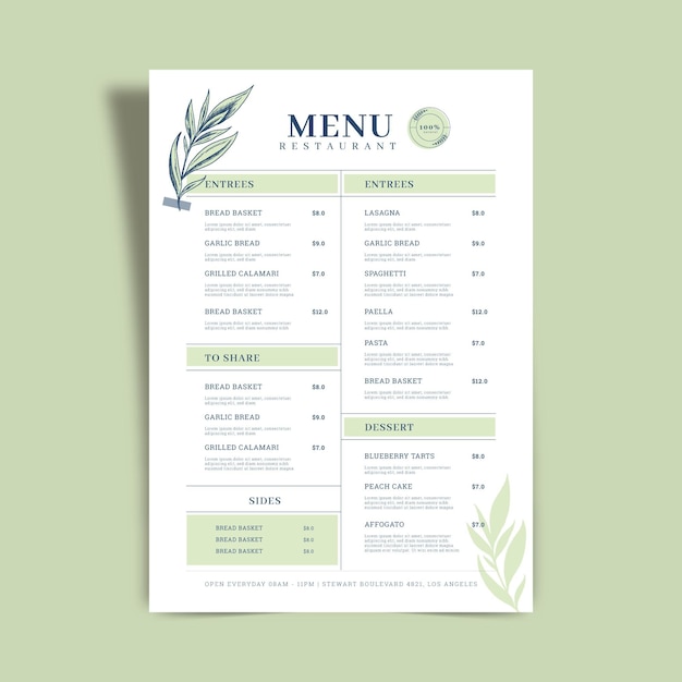 Restaurant menu template concept