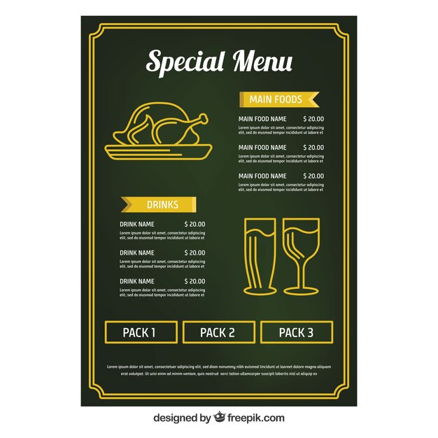 Restaurant menu template in flat style