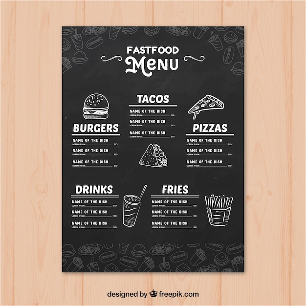 Restaurant menu template in hand drawn style