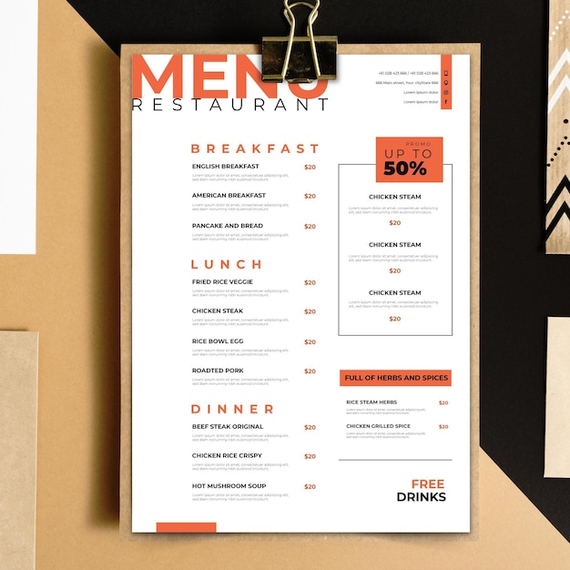 Restaurant menu template theme