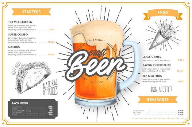 Restaurant Menu Template with Craft Beer illustration