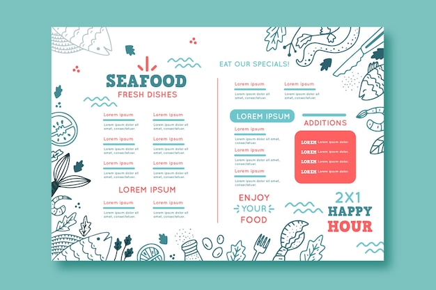 Restaurant menu template with drawn elements