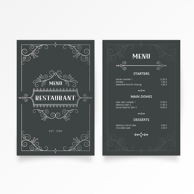 Restaurant Menu Template with Elegant Ornaments