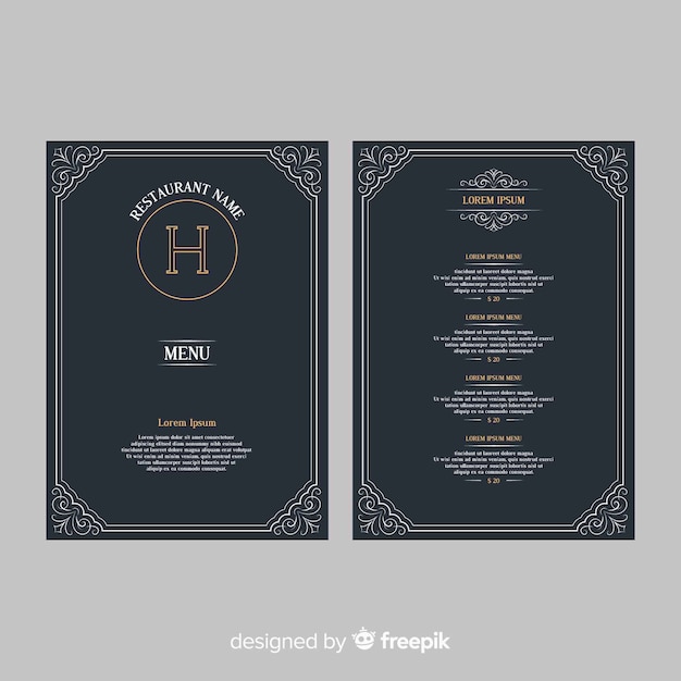 Restaurant menu template with elegant ornaments