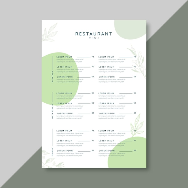 Free Vector restaurant menu template with floral ornaments