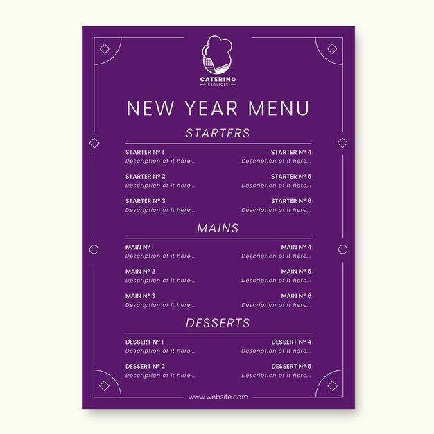 Restaurant menu template with food choices