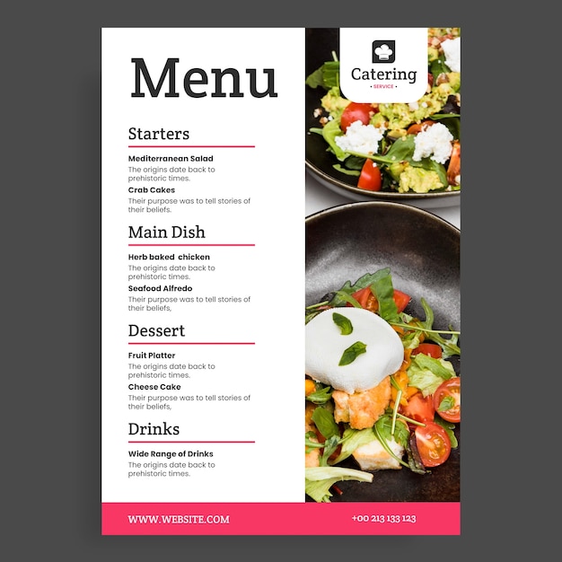 Restaurant menu template with food choices