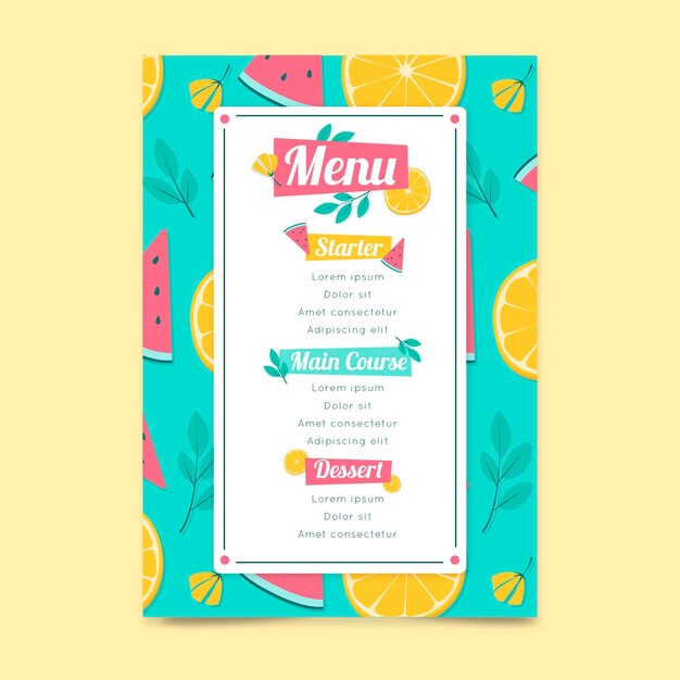 Restaurant menu template with fruits