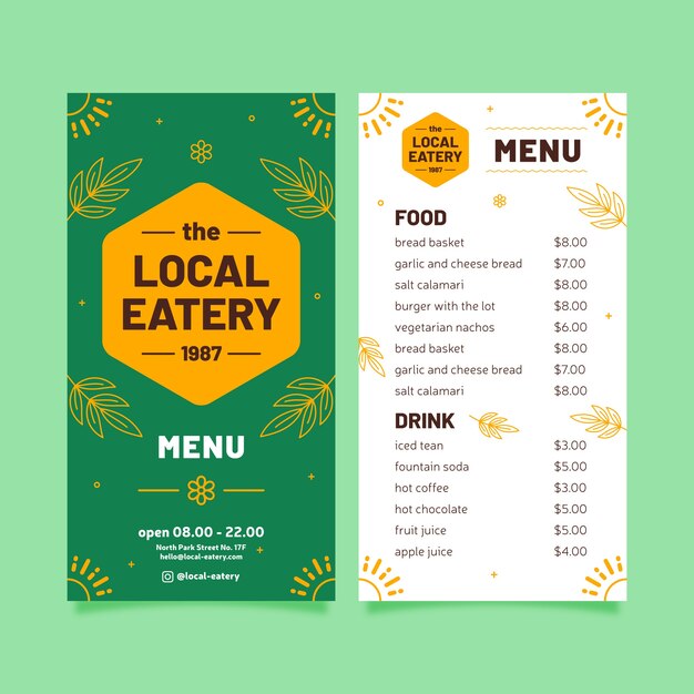 Restaurant menu template with leaves