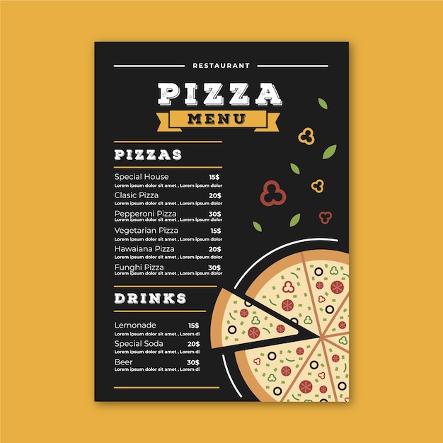 Free vector restaurant menu template with pizza