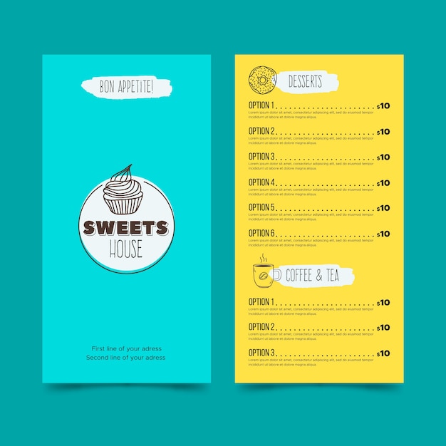 Free vector restaurant menu with desert template