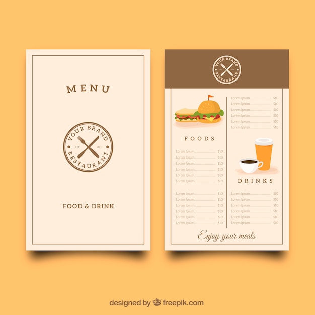 Restaurant menu with a retro logo