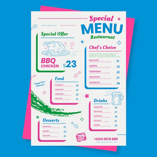 Restaurant menu with special offer template