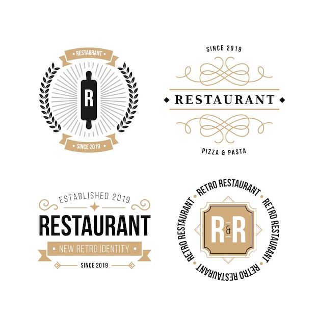 Free Vector restaurant retro brand logo pack