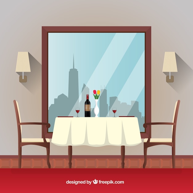 Free Vector restaurant scene with a romantic table