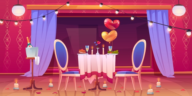 Free Vector restaurant table served for romantic dating dinner for valentine