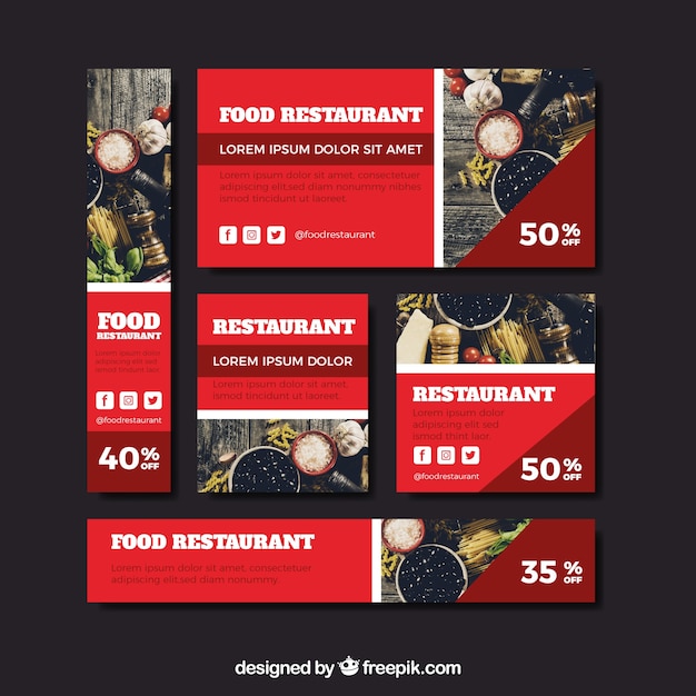 Restaurant web banner collection with photo