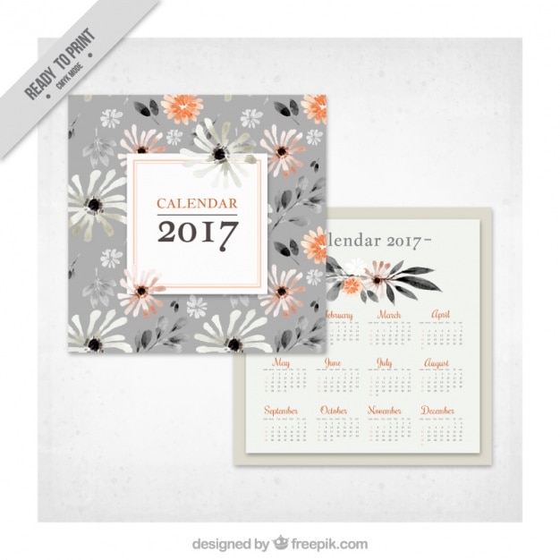 Free vector retro 2017 calendar with watercolor flowers