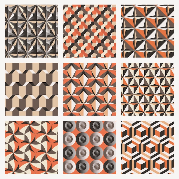 Free Vector retro 3d geometric pattern vector orange background set