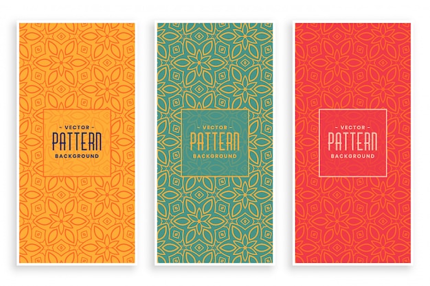 Retro abstract floral pattern banners set