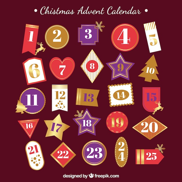 Retro advent calendar with different shapes