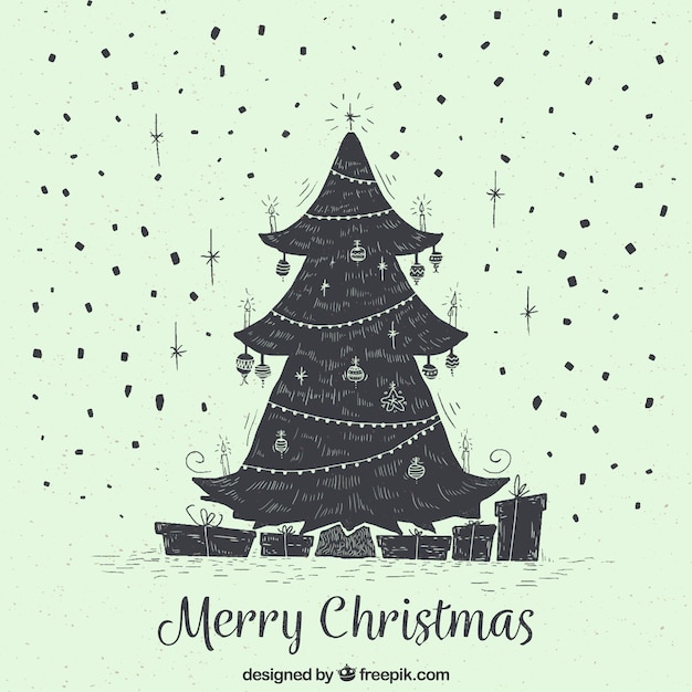 Free Vector retro background with hand drawn christmas tree