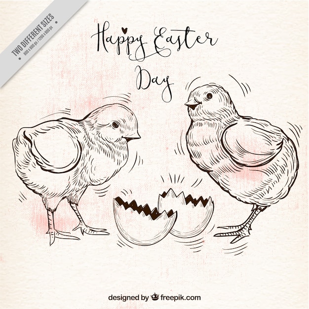 Free vector retro background with two chicks for easter day