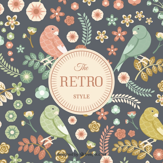 Retro birds and flowers card