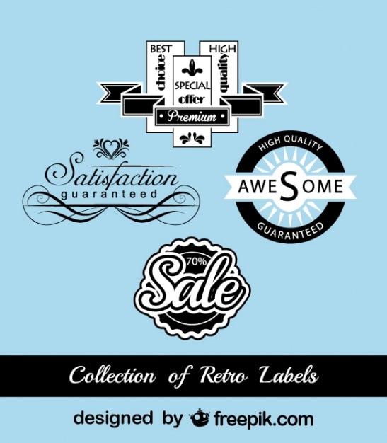 Free Vector retro black and blue marketing stickers