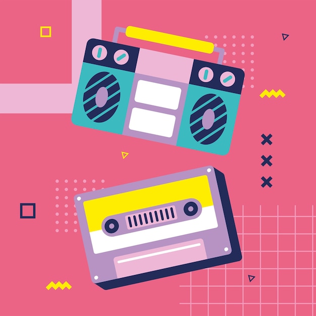 Free Vector retro boombox and cassette