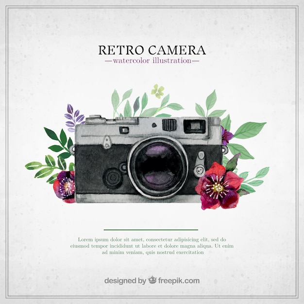 Retro camera in hand painted style