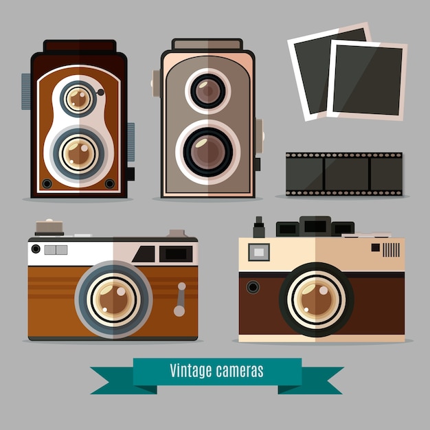 Free Vector retro cameras and accessories in flat design 