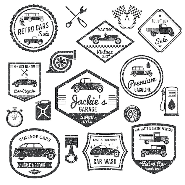 Retro Car Label Black Set