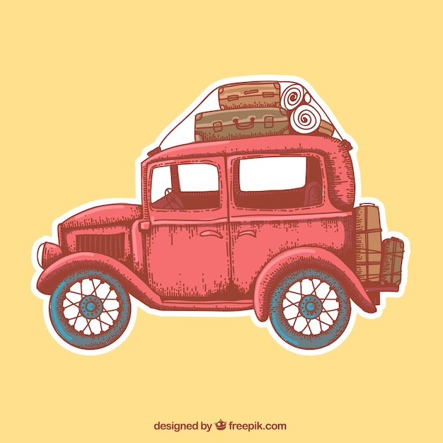 Free vector retro car with bagagge