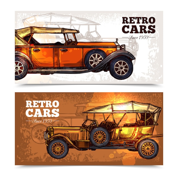 Free Vector retro cars banner set