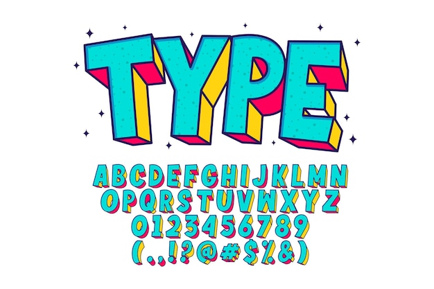 Retro cartoon alphabet, fancy font style