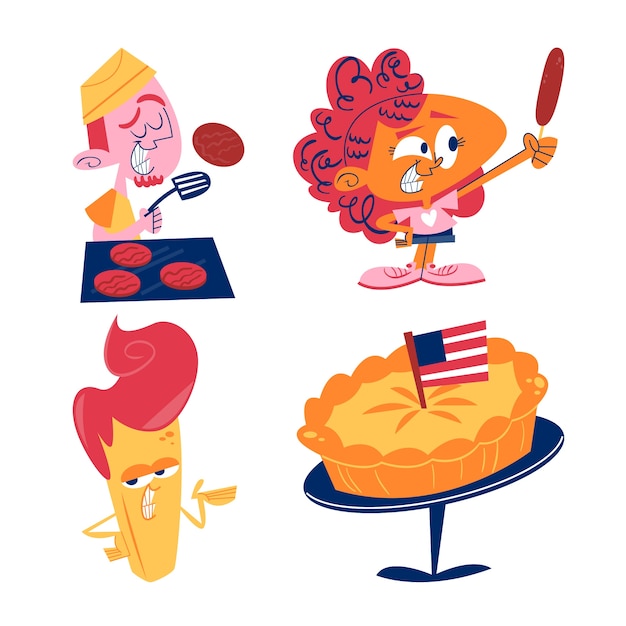 Retro cartoon american food stickers