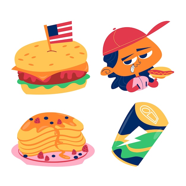 Retro cartoon american food stickers