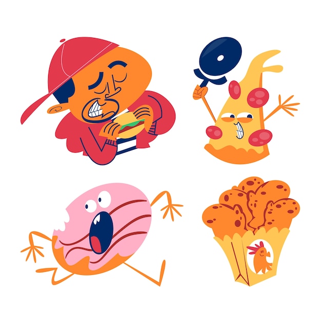 Free Vector retro cartoon american food stickers